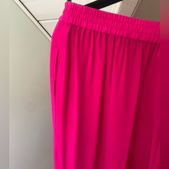 Diane Von Furstenburg 100% Silk Wide Leg Pants Pink Elastic Waistband VTG - Picture 4 of 12